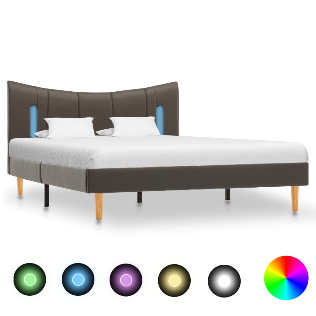 vidaXL Cadru de pat cu LED, antracit, 120 x 200 cm, piele ecologică 