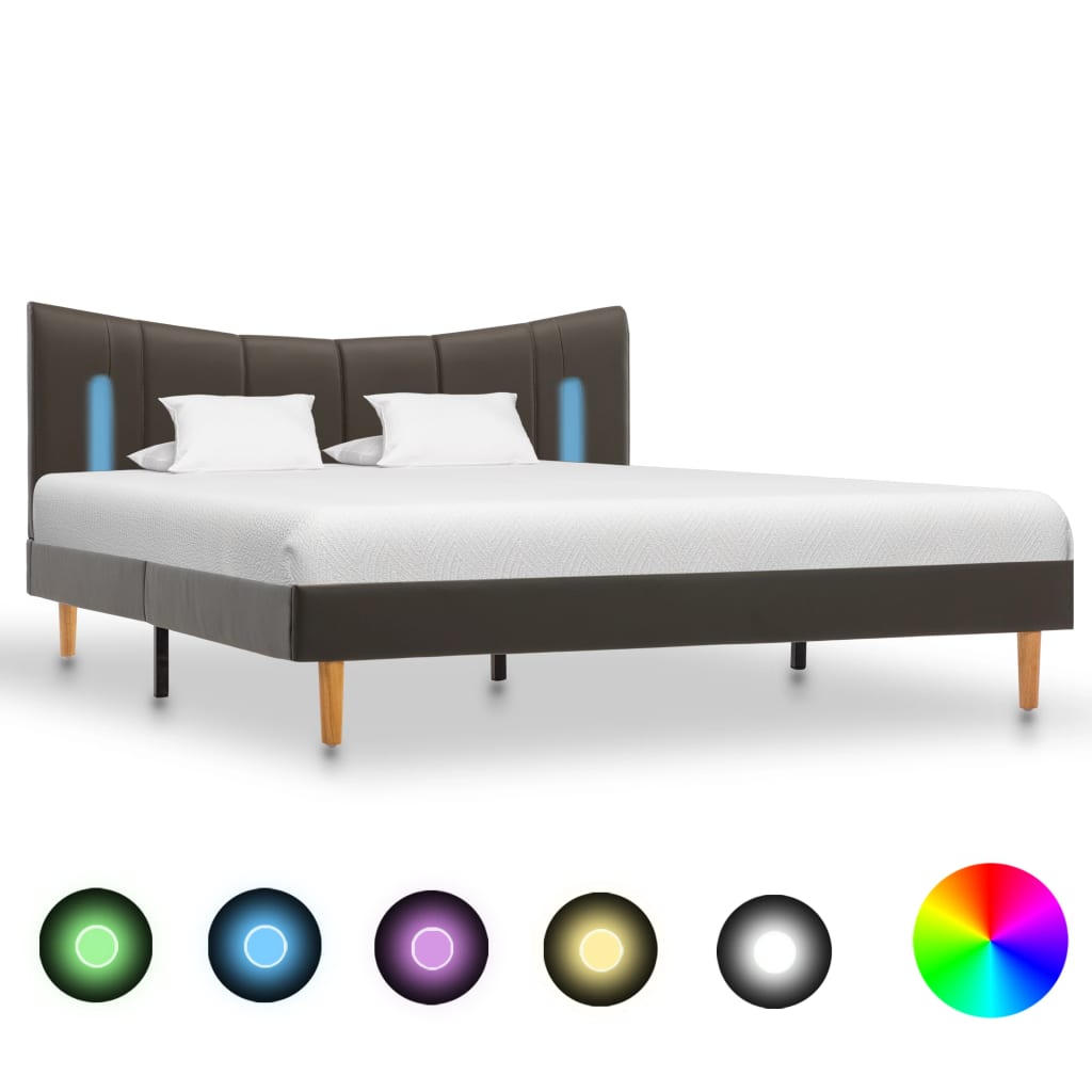vidaXL Cadru de pat cu LED, antracit, 140 x 200 cm, piele ecologică imagine vidaxl.ro