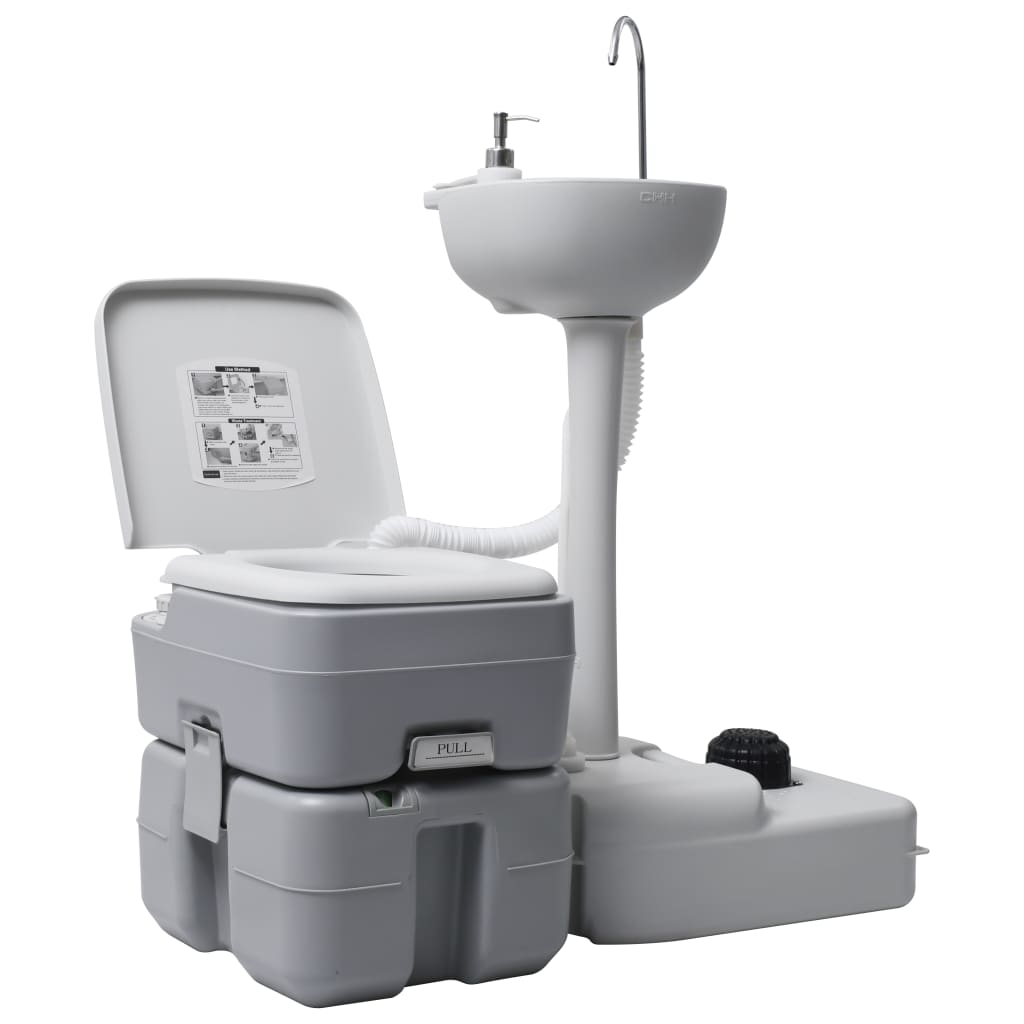 vidaXL Set suport chiuvetă și toaletă portabilă pentru camping, gri vidaXL