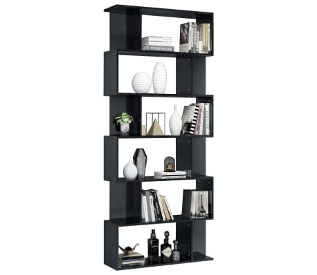 vidaXL Book Cabinet/Room Divider High Gloss Black 31.5"x9.4"x75.6"