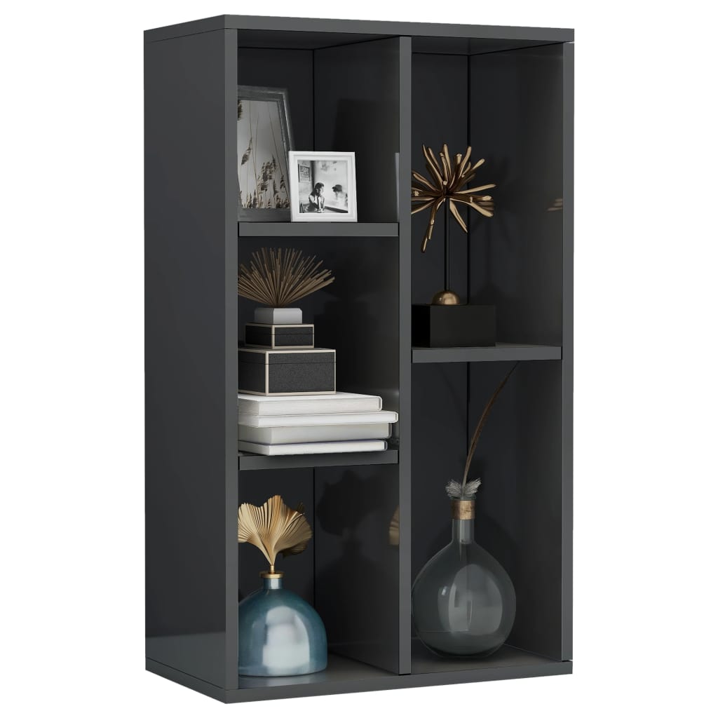 vidaXL Book Cabinet/Sideboard High Gloss Gray 19.7"x9.8"x31.5" Engineered Wood