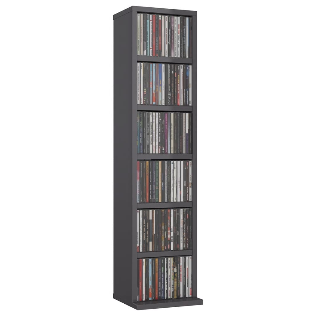 vidaXL CD Cabinet High Gloss Gray 8.3"x7.9"x34.6" Engineered Wood