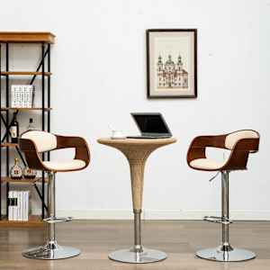 Barski stolčki 2 kosa krem ukrivljen les in umetno usnje