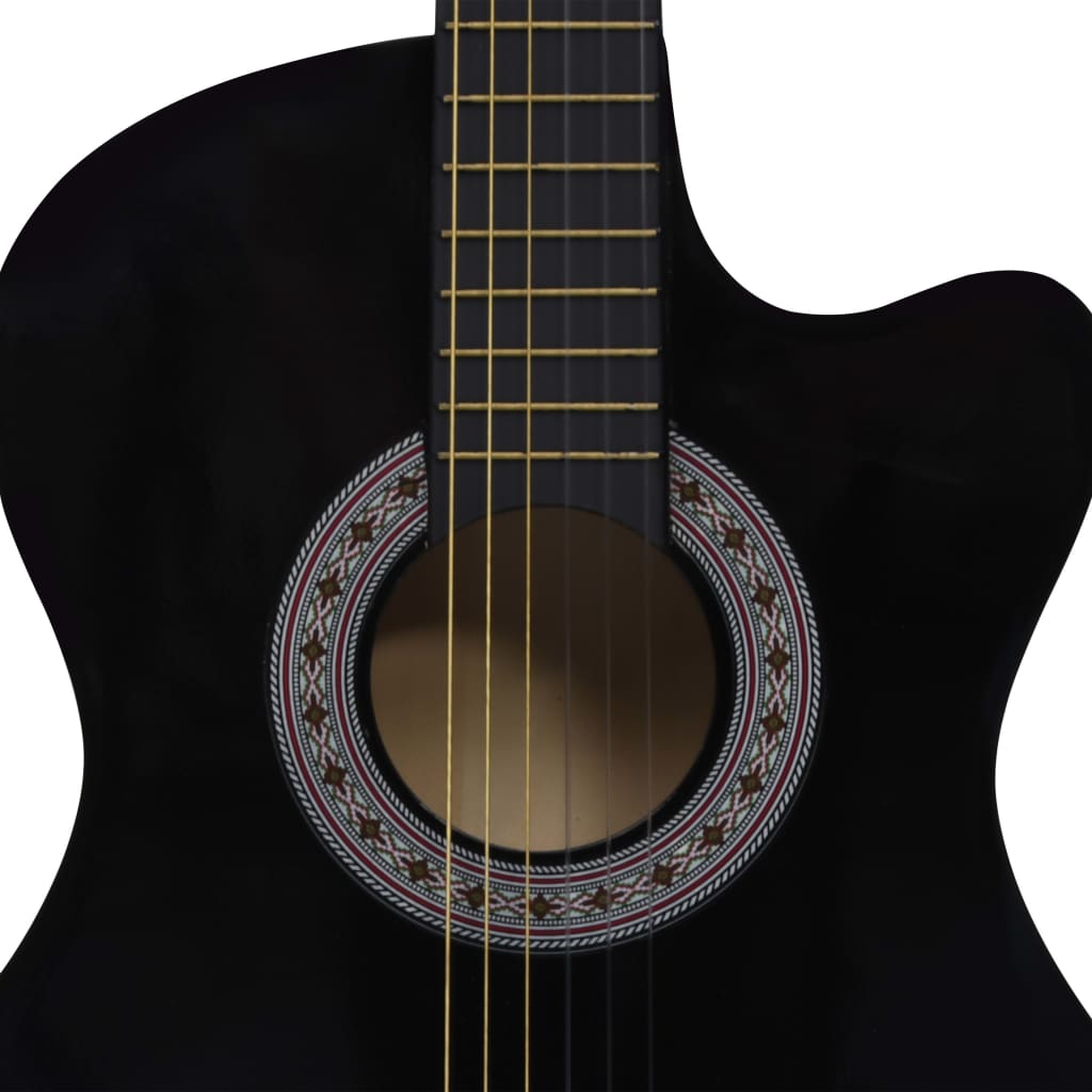  Folková klasická gitara s výrezom so 6 strunami, čierna 38