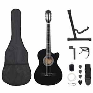 vidaXL 12-osaline klassikalise kitarri komplekt 6 keelega, must, 38''
