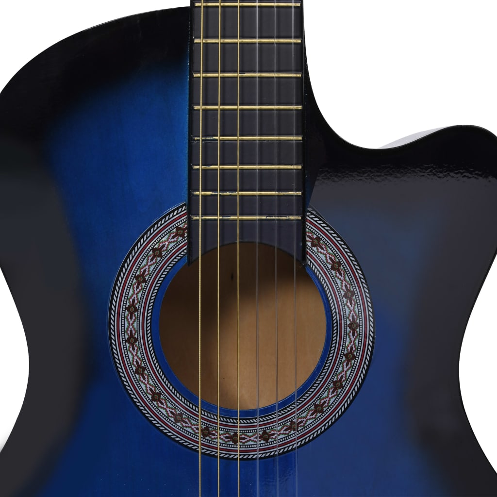 Folková klasická kytara s výřezem 6 strun modrá stínovaná 38"