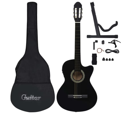 vidaXL Jeu de guitare 12pcs occidental avec égaliseur et 6 cordes Noir