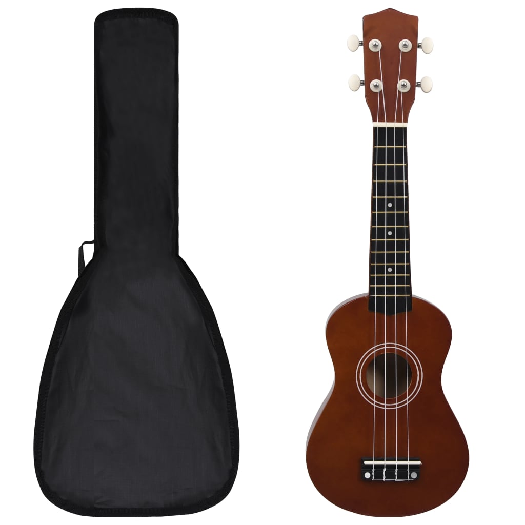 vidaXL Set sopránové ukulele s obalem pro děti tmavé dřevo 21