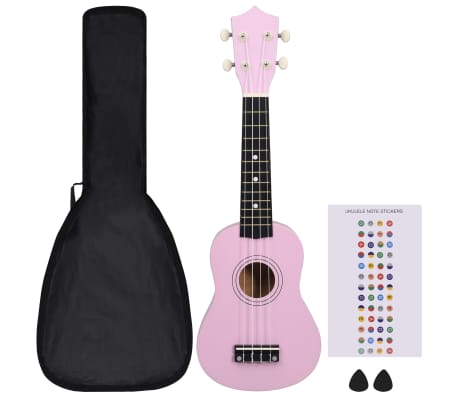 vidaXL Set ukulele soprano, cu husă, pentru copii, roz, 21"
