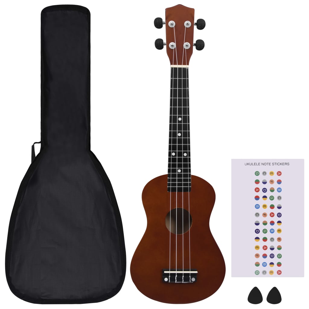 Vidaxl Set De Ukulele Soprano, Pentru Copii, Cu Husa, Lemn Inchis, 23