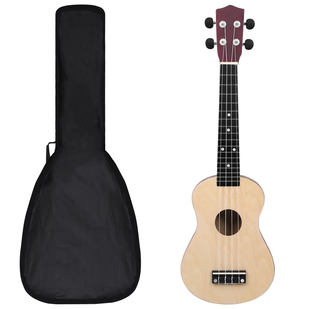 vidaXL Set ukulele Soprano pentru copii, cu husă, natural, 23