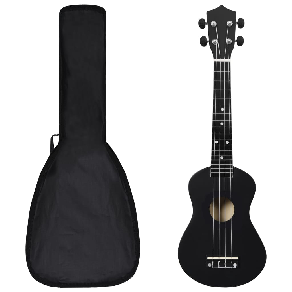 vidaXL Set ukulele Soprano pentru copii, cu husă, negru, 23