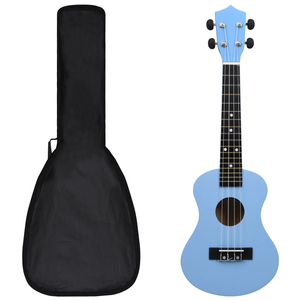 vidaXL Set ukulele Soprano pentru copii, cu husă, bleu, 23