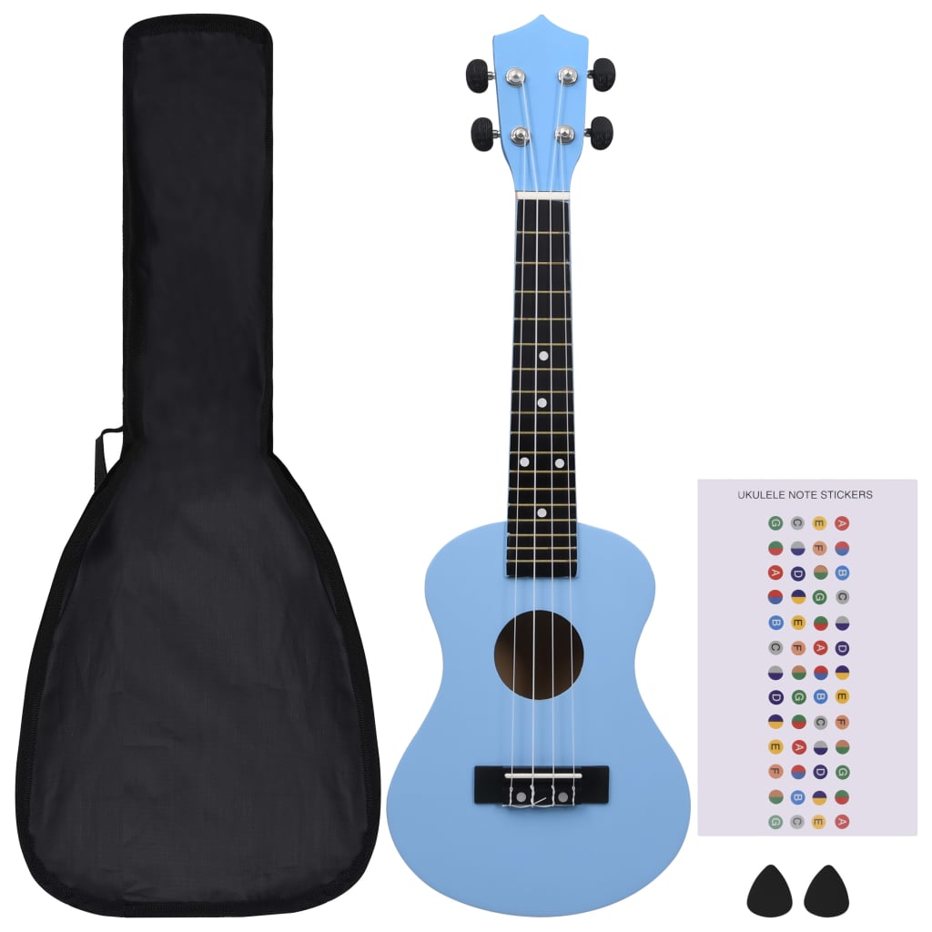 Vidaxl Set De Ukulele Soprano, Pentru Copii, Cu Husa, Bleu, 23