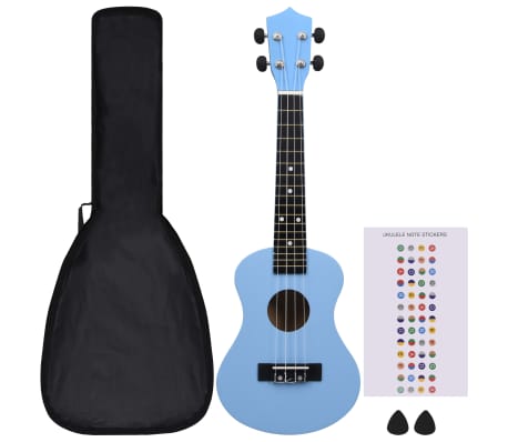 vidaXL soprāna bērnu ukulele ar somu, zilgana, 23"