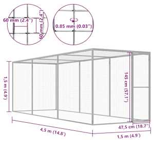 Klec pro kočky 4,5 x 1,5 x 1,5 m pozinkovaná ocel - obrázek 5