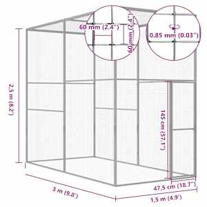 Klec pro kočky 3 x 1,5 x 2,5 m pozinkovaná ocel - obrázek 5
