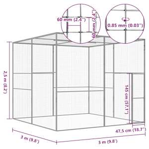 Klec pro kočky 3 x 3 x 2,5 m pozinkovaná ocel - obrázek 5