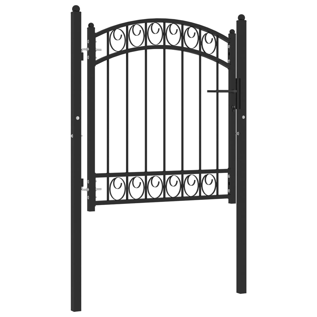 vidaXL Fence Gate with Arched Top Steel 100x100 cm Black