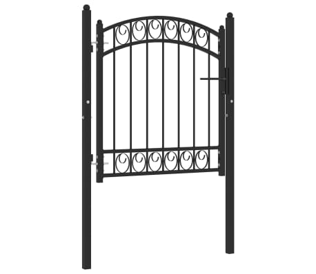 vidaXL Fence Gate with Arched Top Steel 100x100 cm Black