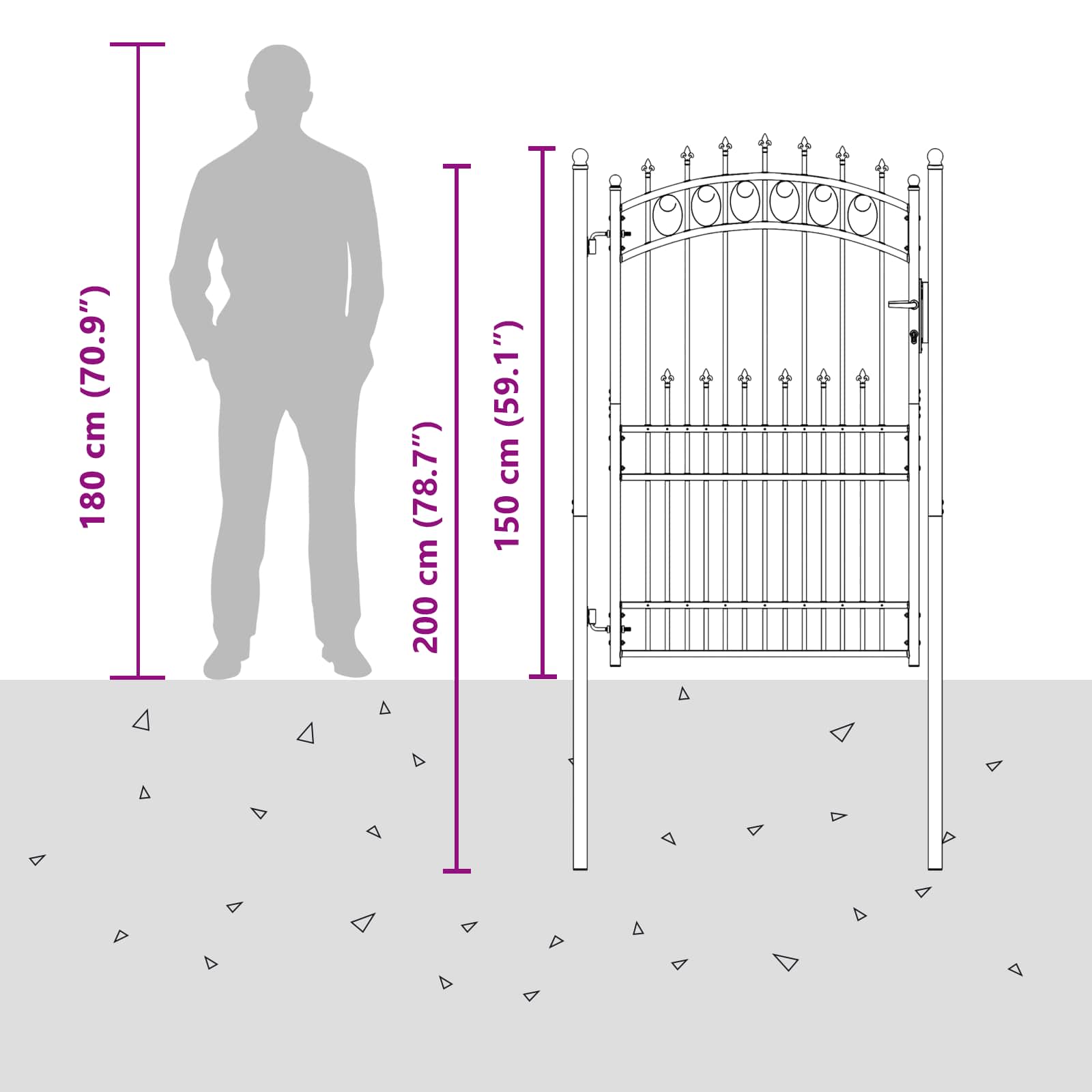 Poort met speerpunten 100x175 cm staal zwart - Afbeelding 6