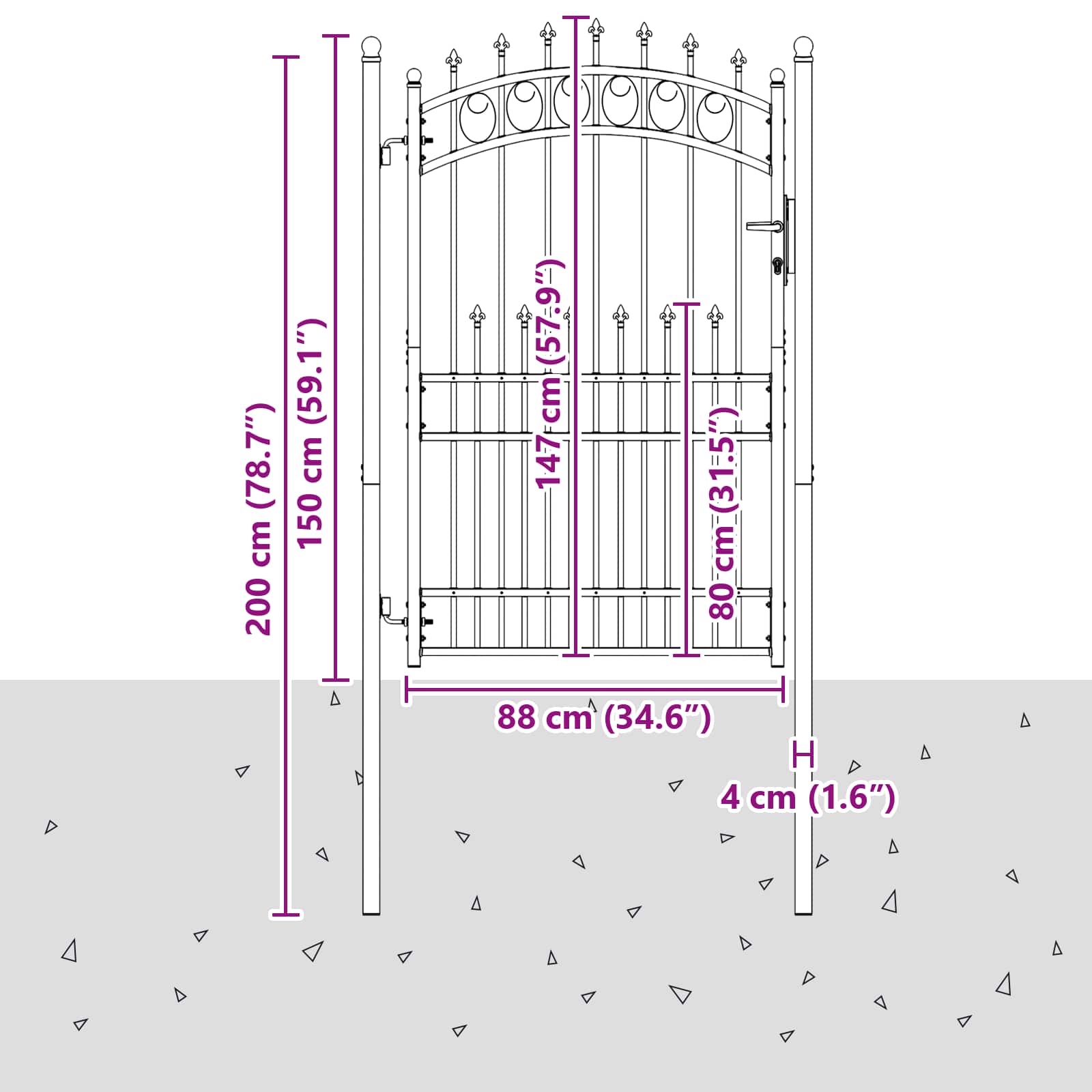 Poort met speerpunten 100x175 cm staal zwart - Afbeelding 5