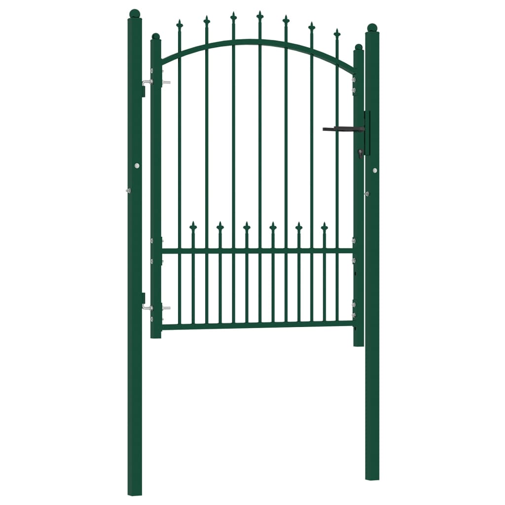 Poartă de gard cu țepușe, verde, 100×125 cm, oțel