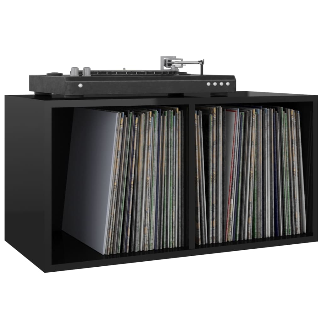 vidaXL Vinyl Storage Box High Gloss Black 28"x13.4"x14.2" Chipboard