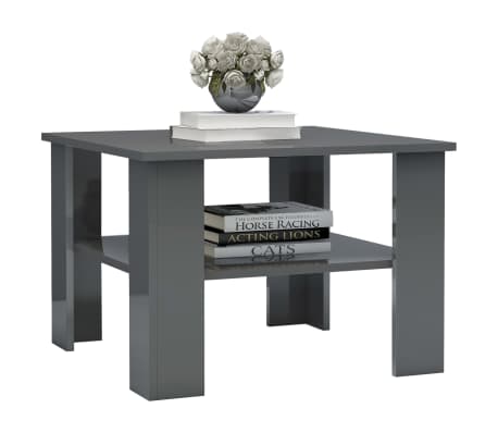 vidaXL Coffee Table High Gloss Gray 23.6"x23.6"x16.5" Engineered Wood