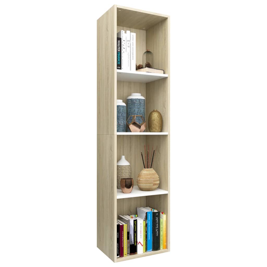 vidaXL Book Cabinet/TV Stand White and Sonoma Oak 14.2"x11.8"x56.3"