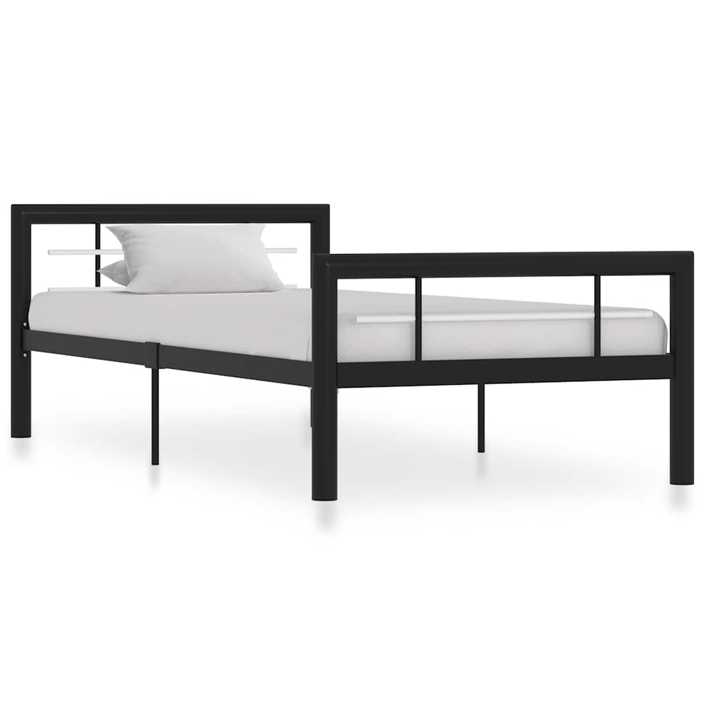 vidaXL Rám postele černý a bílý kov 90 x 200 cm