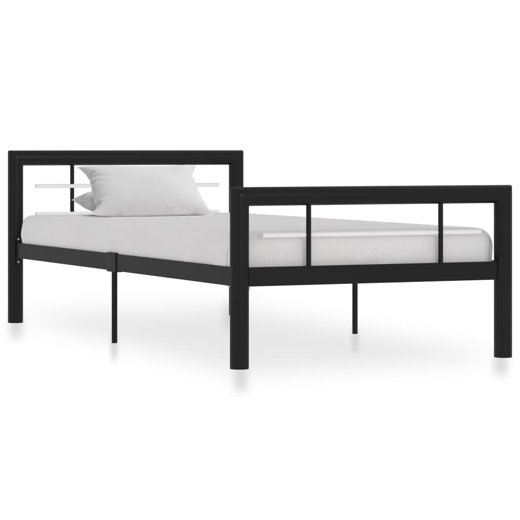 vidaXL Cadru de pat, negru și alb, 100 x 200 cm, metal vidaXL