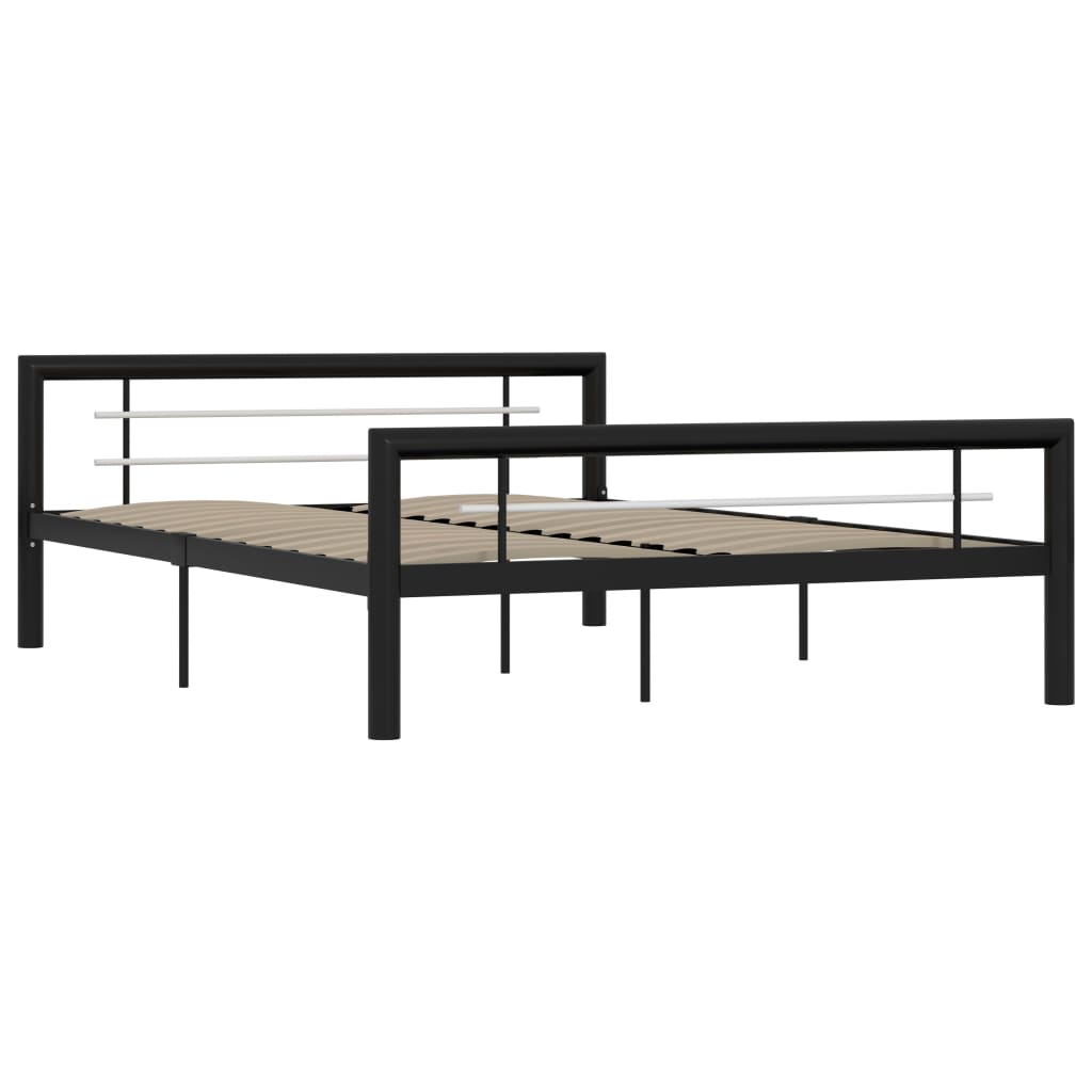 vidaXL Cadru de pat, negru și alb, 140 x 200 cm, metal