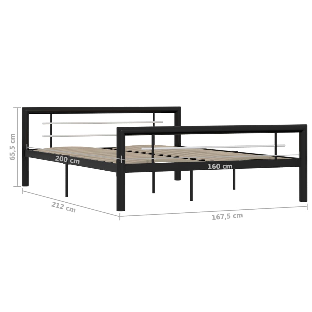 Rama łóżka, czarno-biała, metalowa, 160 x 200 cm