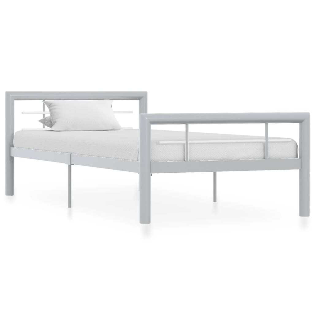 vidaXL Cadru de pat, gri și alb, 100 x 200 cm, metal vidaXL