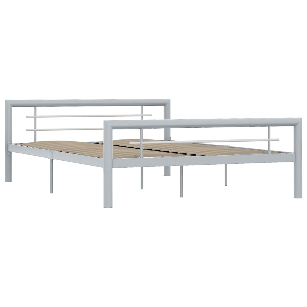 vidaXL Bedframe metaal grijs en wit 160x200 cm afbeelding