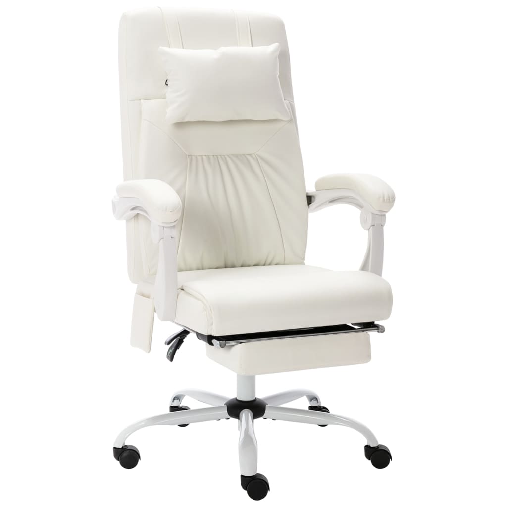 vidaXL Scaun de birou cu masaj, alb, piele ecologică vidaXL imagine noua 2022