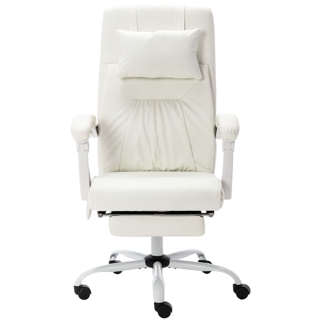 vidaXL Scaun de birou cu masaj, alb, piele ecologică