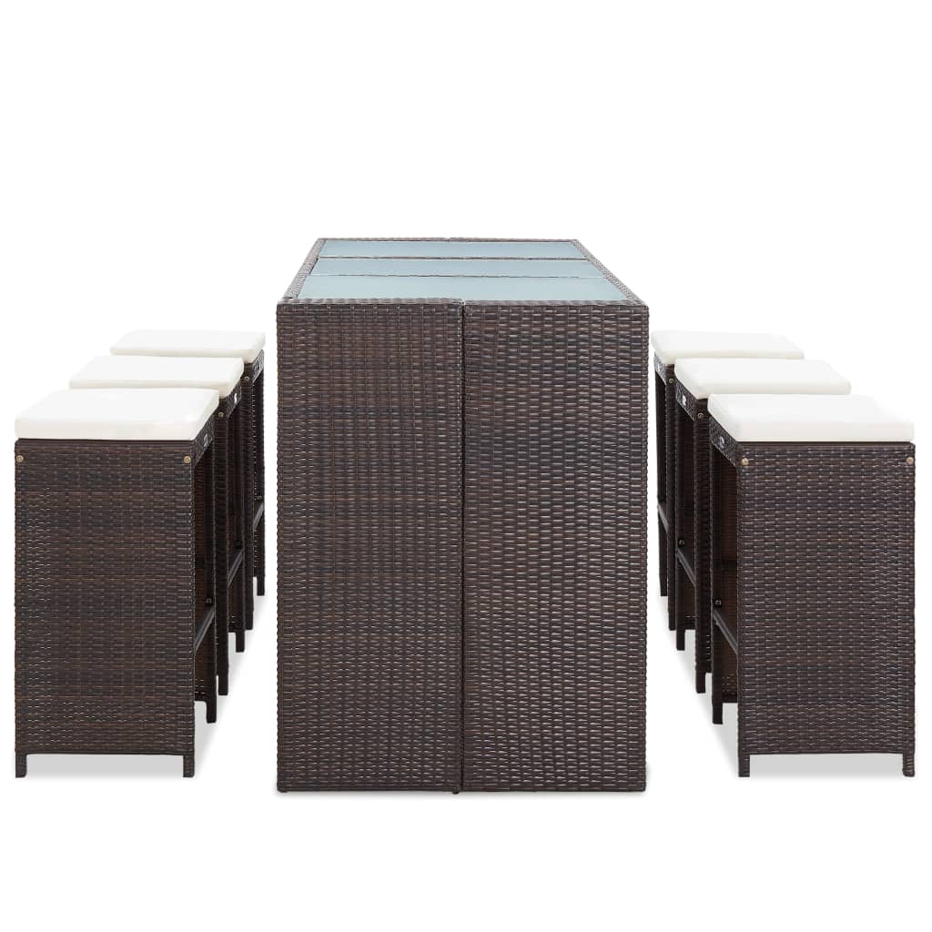Thumbnail - vidaXL 7-tlg. Gartenbar-Set mit Auflagen Poly Rattan Braun