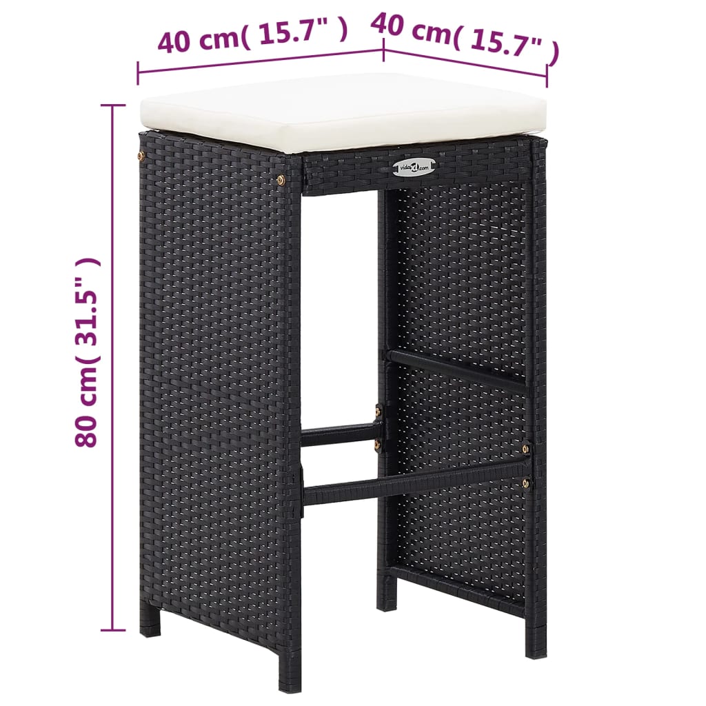 Set Da Bar Da Giardino 7 Pz Con Cuscini In Polyrattan Nero VidaXL 21 width=274