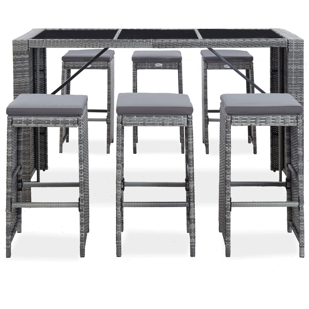 vidaXL 7-delige Tuinbarset met kussens poly rattan grijs afbeelding