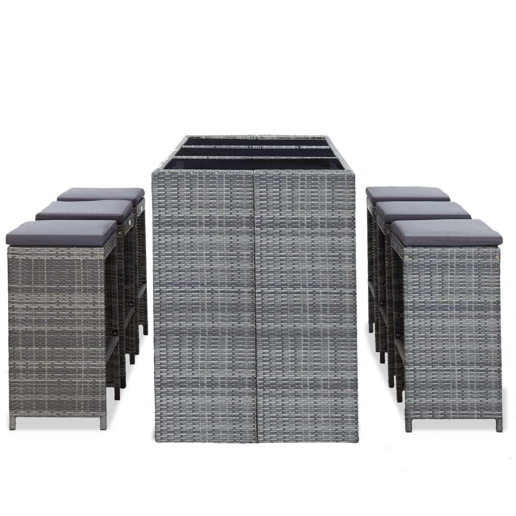 Thumbnail - vidaXL 7-tlg. Gartenbar-Set mit Auflagen Poly Rattan Grau