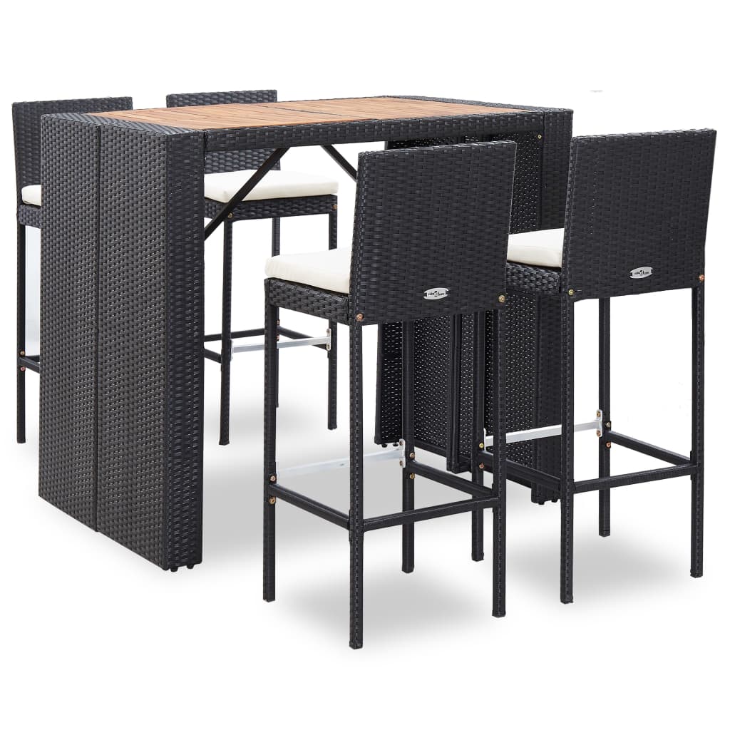 vidaXL Set mobilier de exterior 5 piese, negru, poliratan, lemn acacia