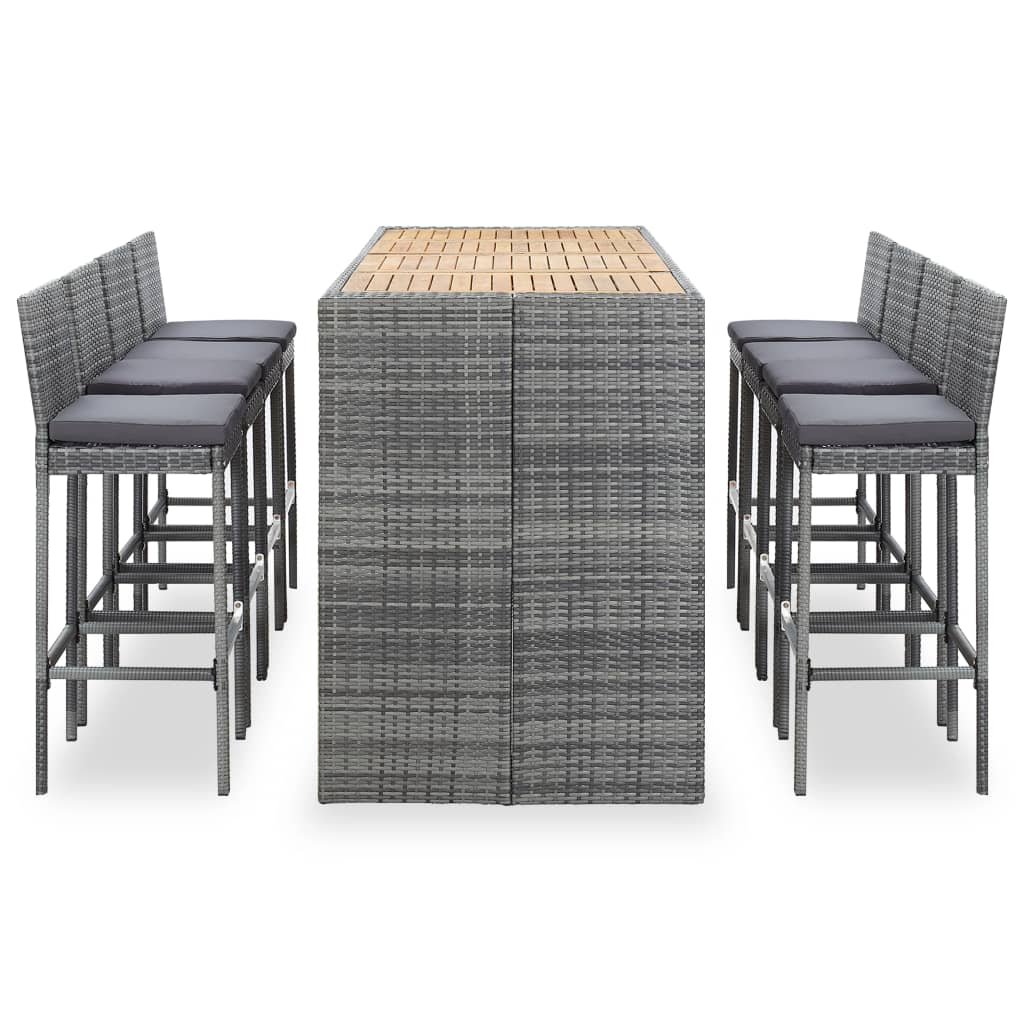 vidaXL 9-delige Tuinbarset poly rattan en acaciahout grijs afbeelding