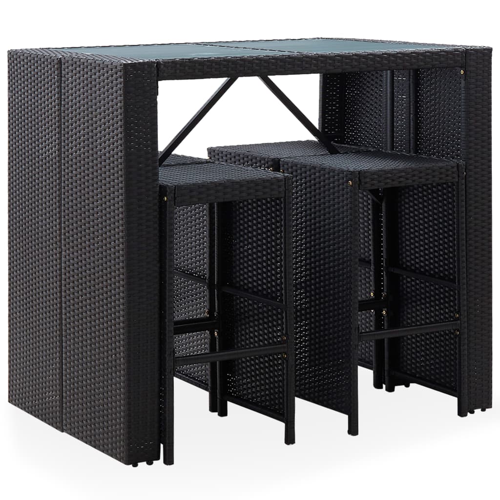 vidaXL 5-delige Tuinbarset poly rattan en glas zwart afbeelding