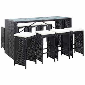 Zunanja barska garnitura 9-delna poli ratan črna