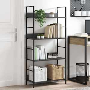 Knjižna polica 4-nadstropna črna 60x27,6x124,5 cm inž. les