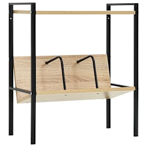 Knjižna polica 2-nadstropna črna in hrast 52x28x59 cm inž. les