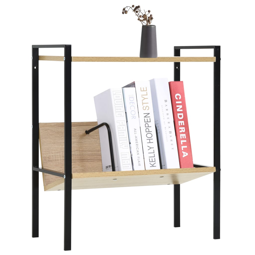 vidaXL 2-Layer Book Shelf Black and Oak 52x28x59 cm Engineered Wood