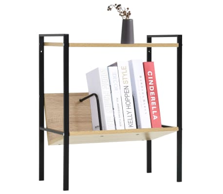 vidaXL 2-Layer Book Shelf Black and Oak 52x28x59 cm Engineered Wood